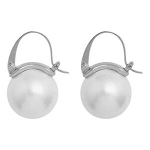 Sterling Silver S925 White Faux Pearl Leverback Drop Earrings Round Classic 12mm